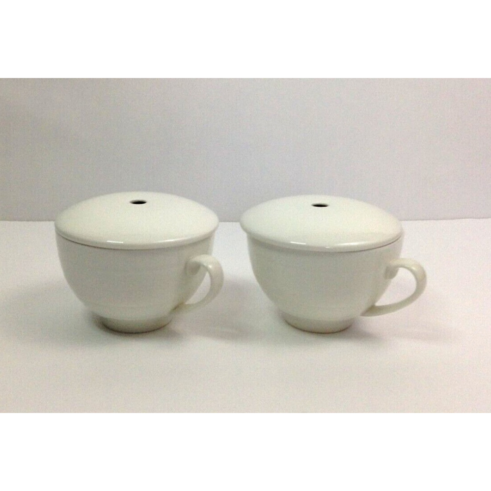 Tea Forte 2 Bone White Porcelain 8oz Ceramic w/ Lid w/Hole for Teabag String
